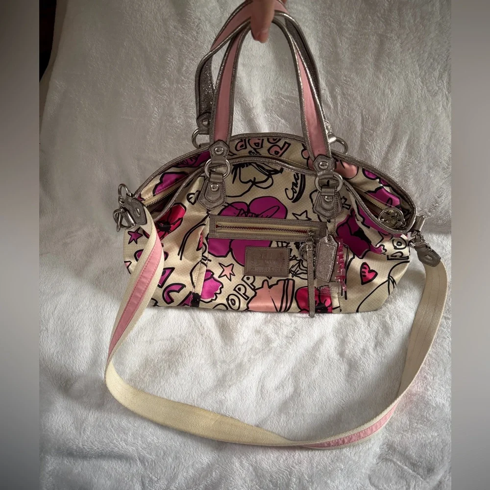 Coach Poppy Petal Print Lurex Rocker Hand Bag Crossbody Bag Strap #16308 EUC - Picture 4 of 11